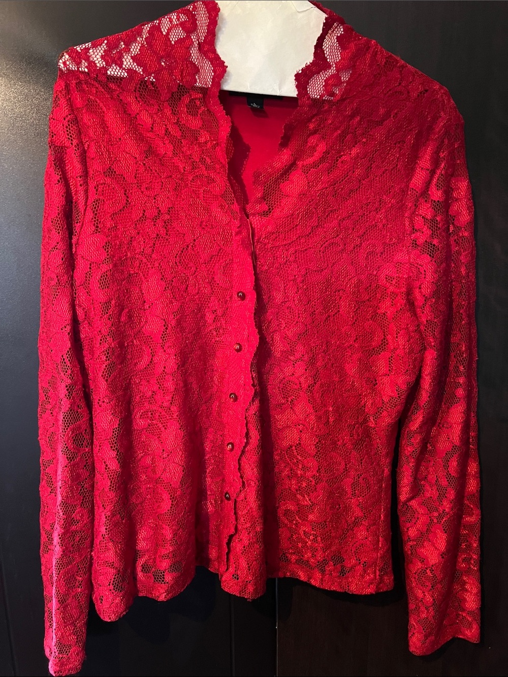Luciano Dante large Red Lace Button-Front Women's Top